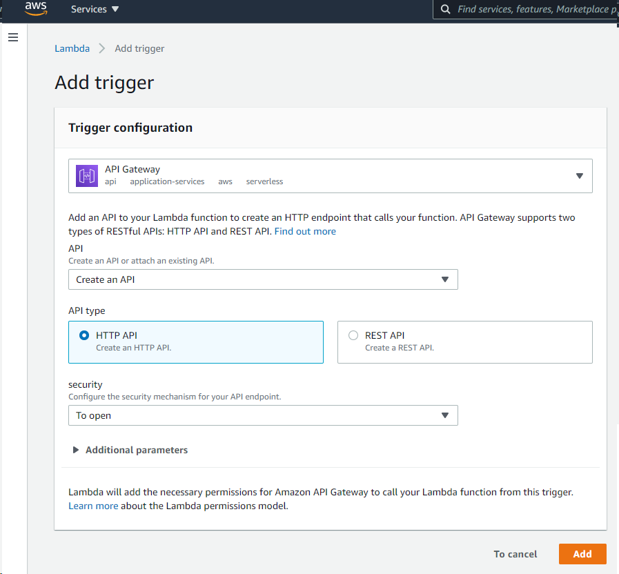 Configuring AWS Gateway as HTTP trigger for AWS Lambda