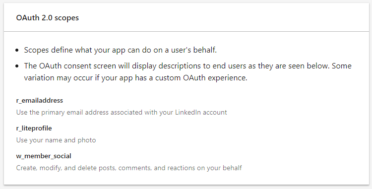 Linkedin OAuth scopes